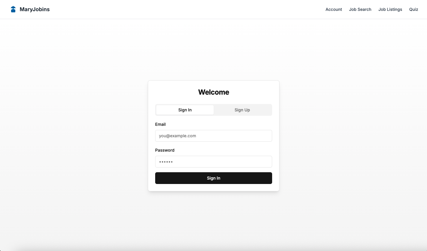 MaryJobins signup form