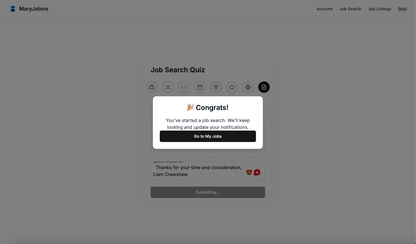 Quiz completion congratulations